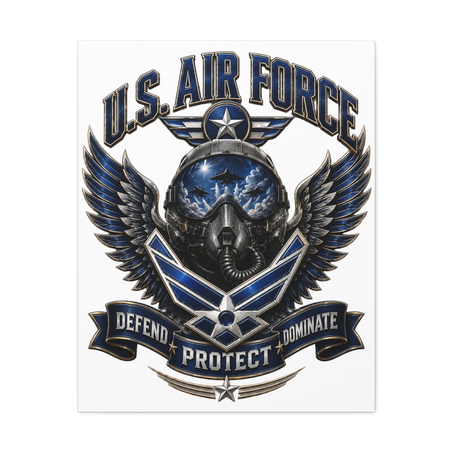 U.S. Air Force Canvas Wall Art – "Defend Protect Dominate" Military Aviation Stretched Canvas