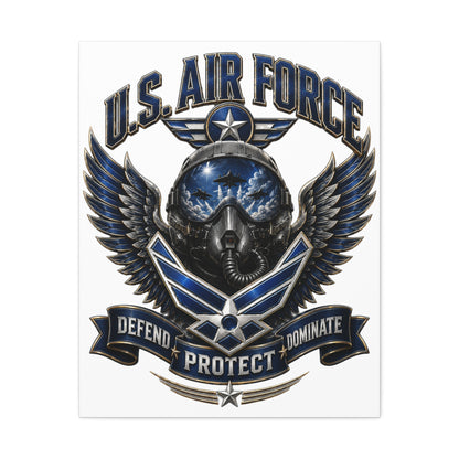U.S. Air Force Canvas Wall Art – "Defend Protect Dominate" Military Aviation Stretched Canvas