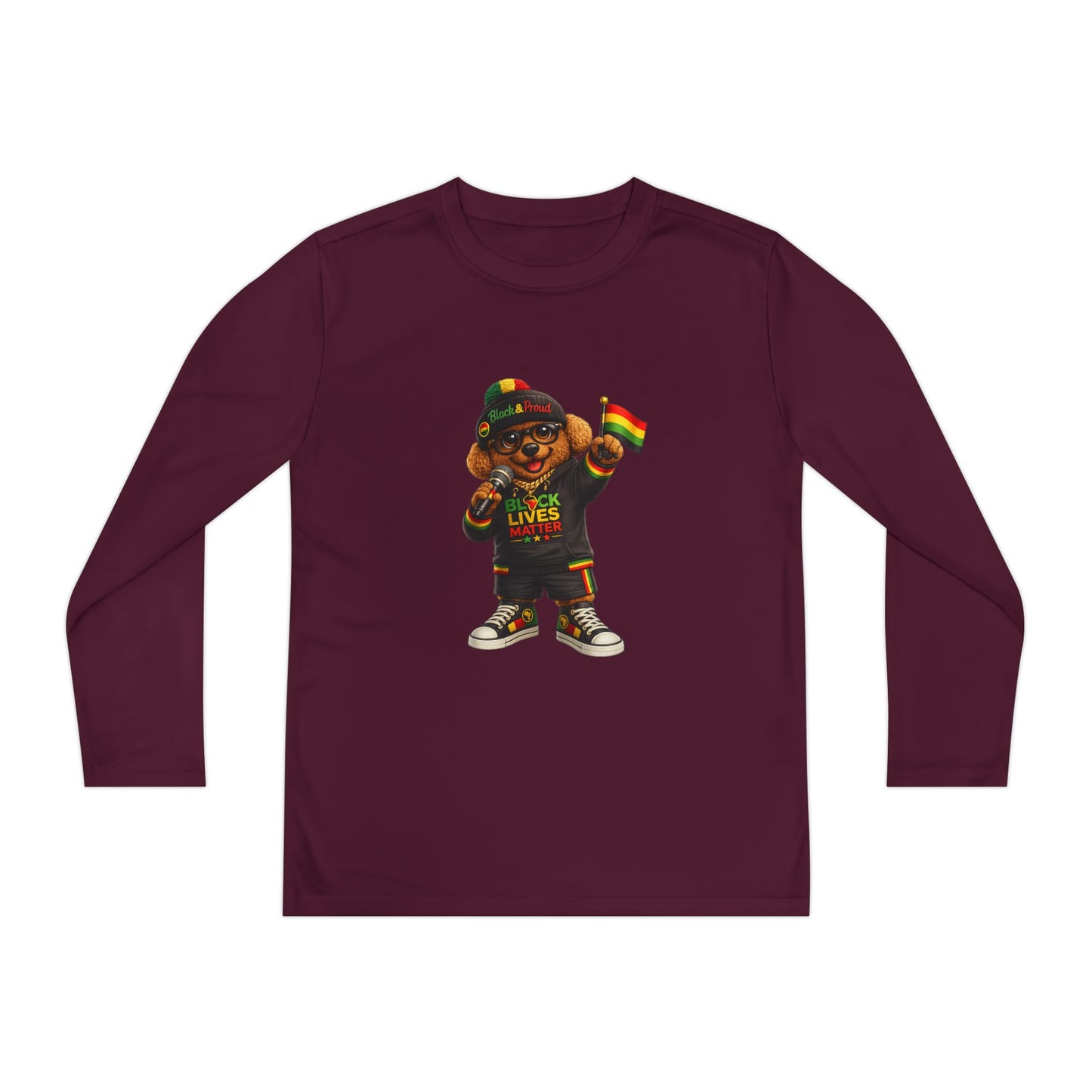 Youth Long Sleeve Tee — Black Lives Matter Kid Graphic with Rasta Flag