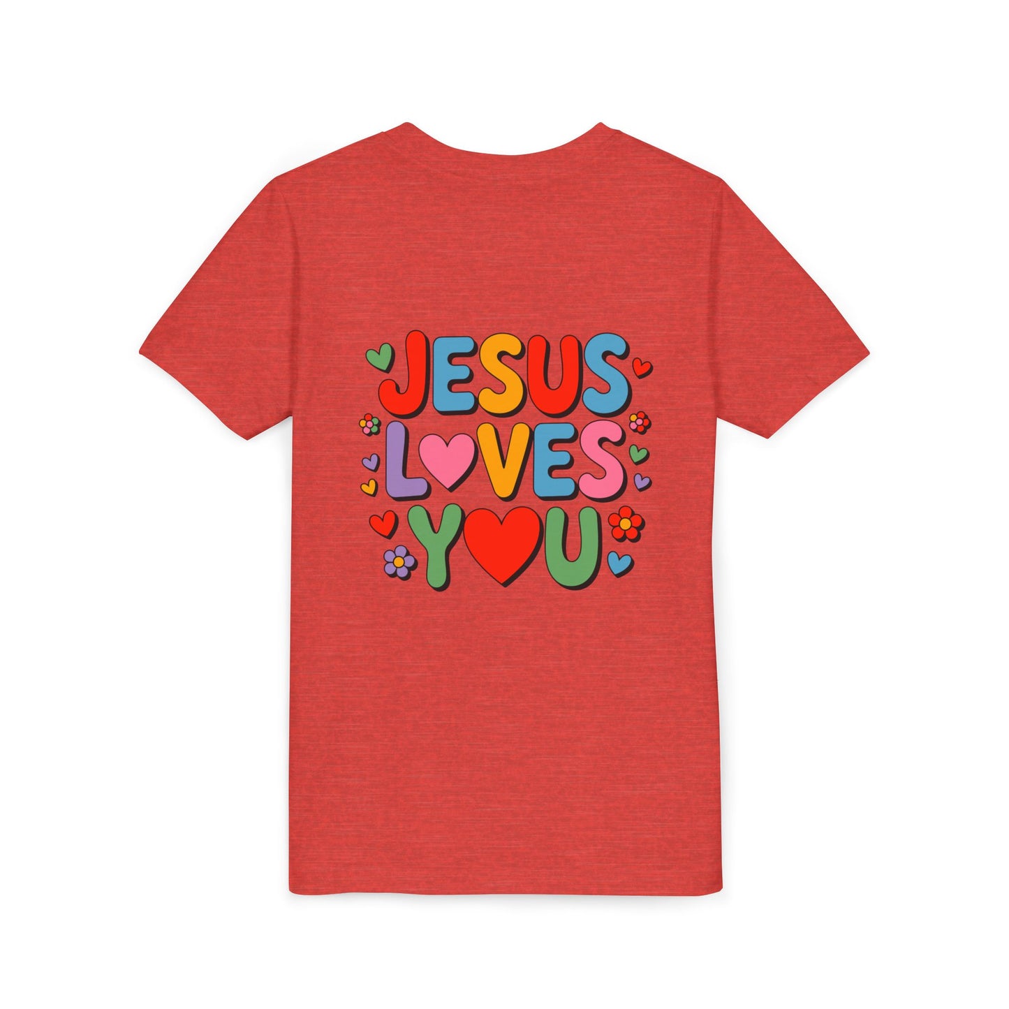 Youth Tee - "Jesus Loves You" Colorful Heart & Flower Christian Shirt