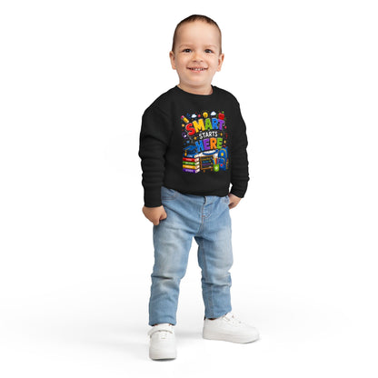 Toddler Sweatshirt — "Smart Starts Here" Back-to-School Kids Crewneck