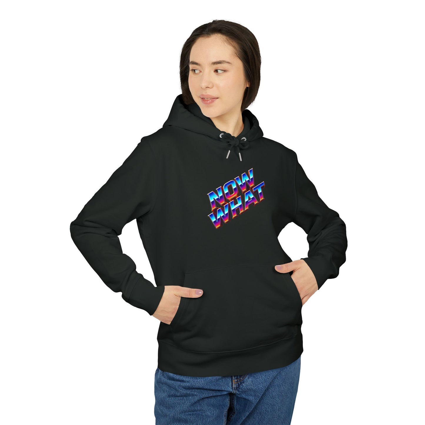 Now What Hoodie — Retro 3D Text Graphic Pullover