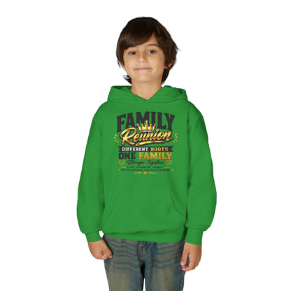 Family Reunion Hoodie — "Different Roots One Family" Youth Pullover