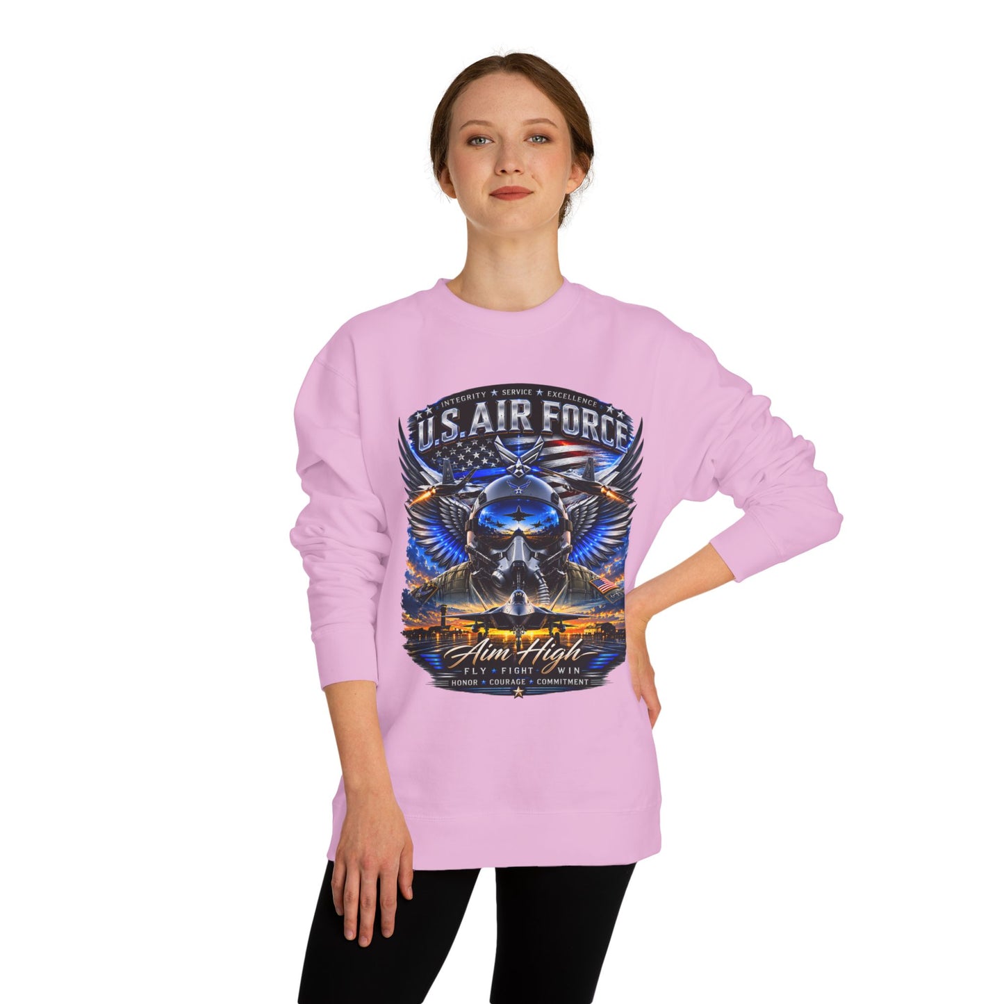 U.S. Air Force Crewneck Sweatshirt — "Aim High" Fighter Jet Graphic