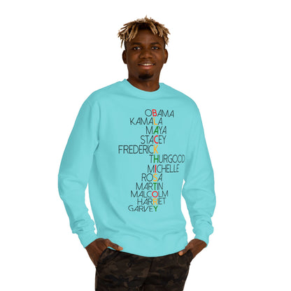 Black History Leaders Crewneck Sweatshirt — Names of Influential Black Figures