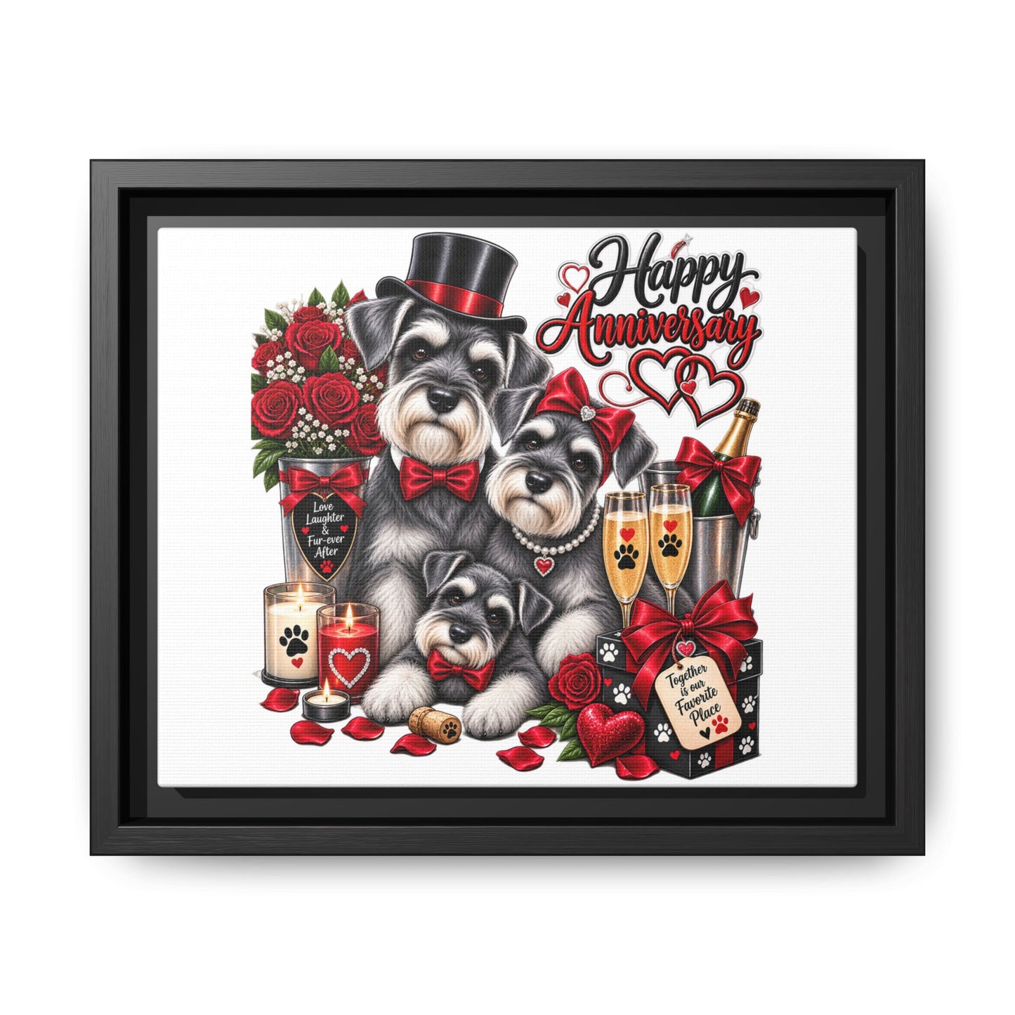 Happy Anniversary Schnauzer Family Matte Canvas Print — Framed