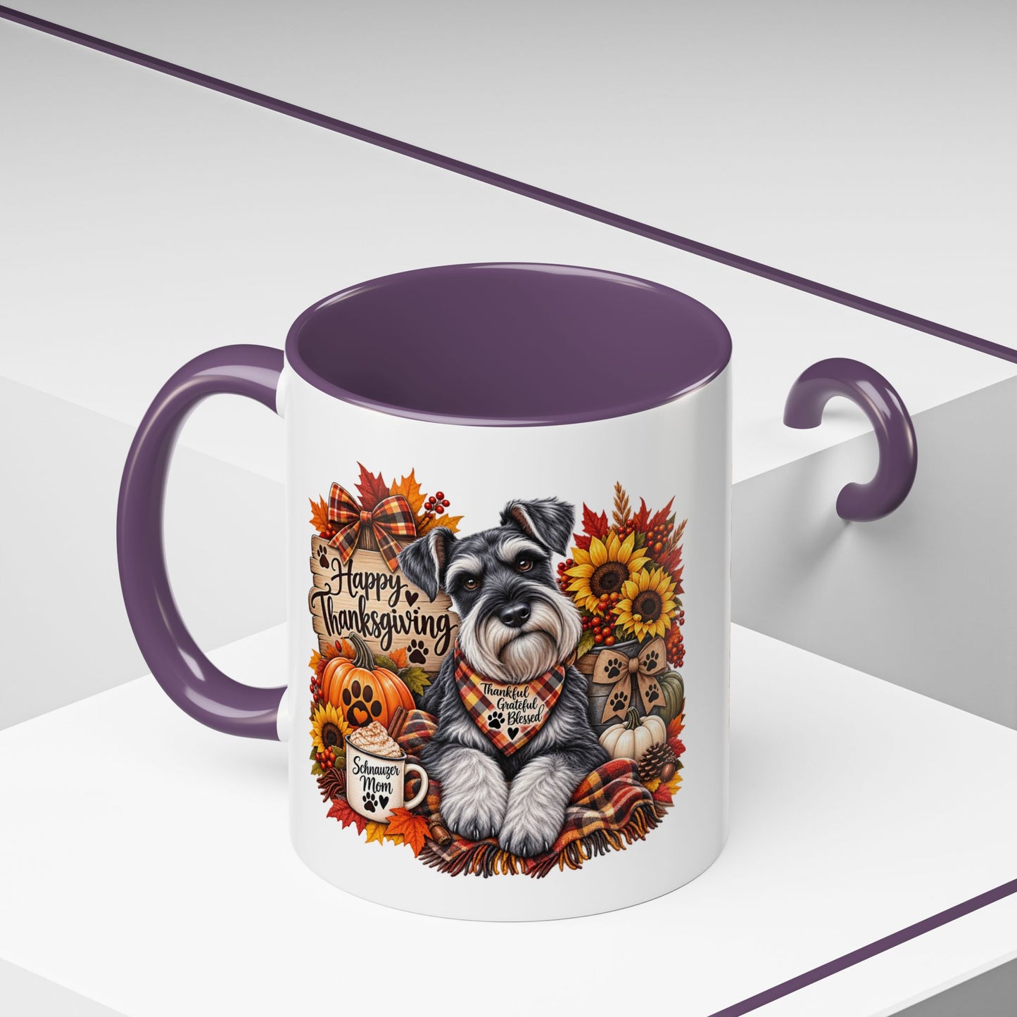 Thanksgiving Schnauzer Coffee Mug — 'Happy Thanksgiving' Autumn Dog Mug (11/15oz)