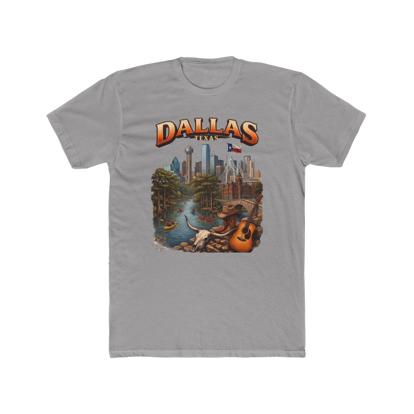 Dallas Skyline Graphic Tee — Retro Cityscape with Guitar