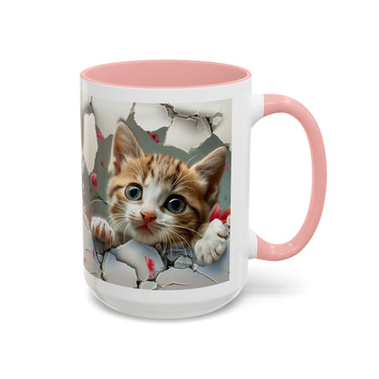 Kitten Peek Accent Coffee Mug — Cute Cat Peekhole Design (11/15 oz)