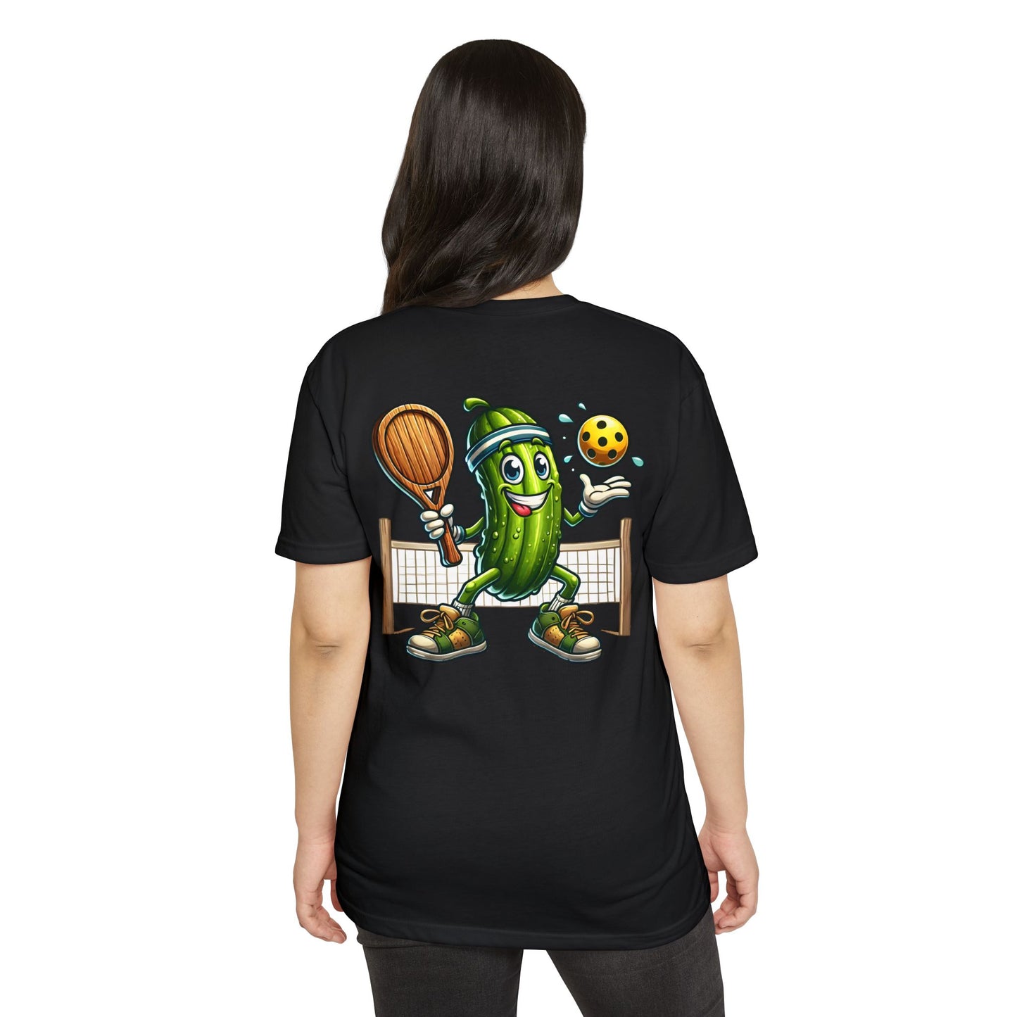 Pickleball Pickle T-Shirt — Cute Cartoon Pickle Playing Pickleball Tee