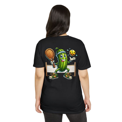Pickleball Pickle T-Shirt — Cute Cartoon Pickle Playing Pickleball Tee