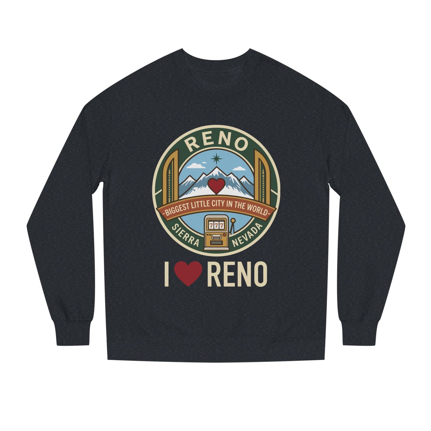 I  Reno Sweatshirt — Vintage Reno Nevada Mountain Badge Crewneck