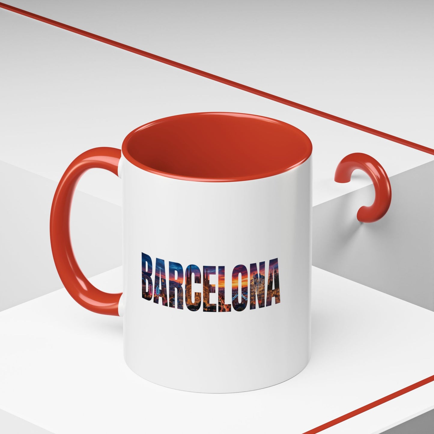 Barcelona Accent Coffee Mug — Scenic Cityscape Text Travel Souvenir (11/15oz)