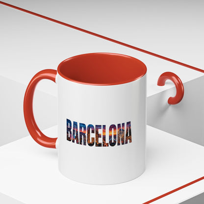 Barcelona Accent Coffee Mug — Scenic Cityscape Text Travel Souvenir (11/15oz)