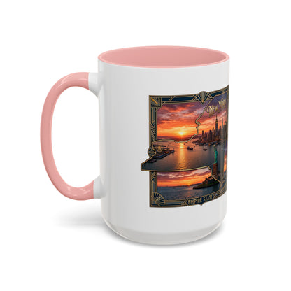New York Skyline Accent Coffee Mug — Empire State Sunset Scene (11/15oz)