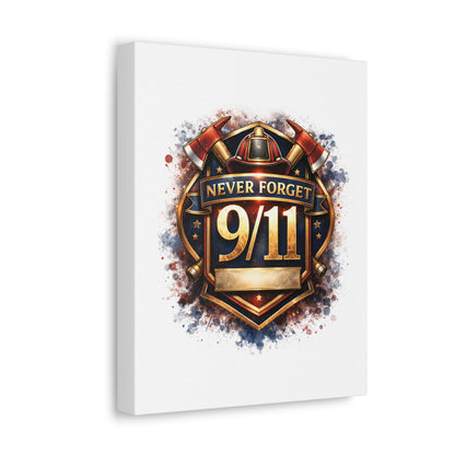 9/11 Never Forget Canvas Print — Firefighter Tribute Stretched Wall Art