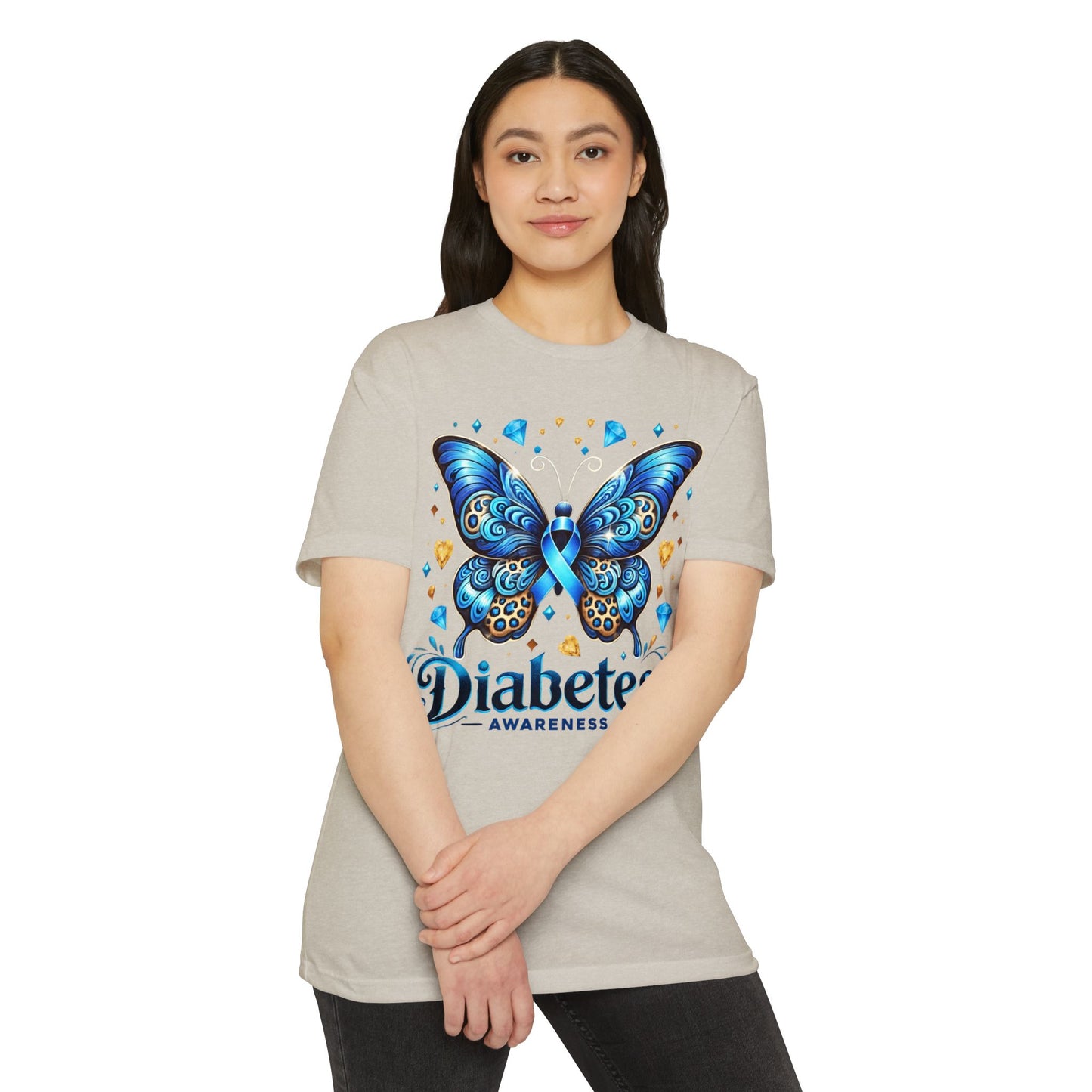 Diabetes Awareness Butterfly T-Shirt — Blue Ribbon Support Tee
