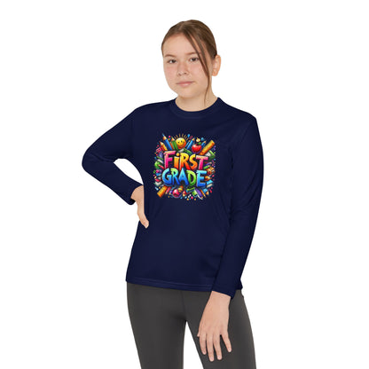 First Grade Youth Long Sleeve Tee — Colorful Back-to-School Shirt