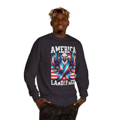 America Land of the Free Sweatshirt — Patriotic Eagle Ribbon Crewneck