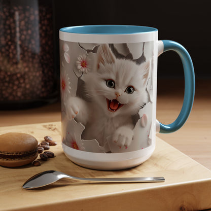 Cute Kitten Floral Accent Coffee Mug – Cat Lover Ceramic Mug (11/15oz)