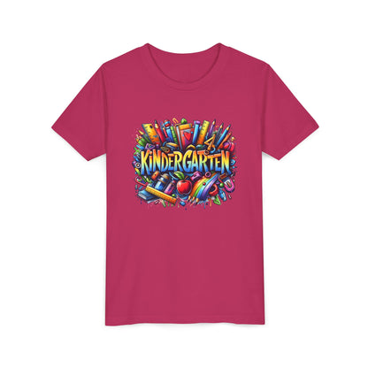 Kindergarten Colorful School Supplies Youth Tee — Back-to-School Kids T-Shirt