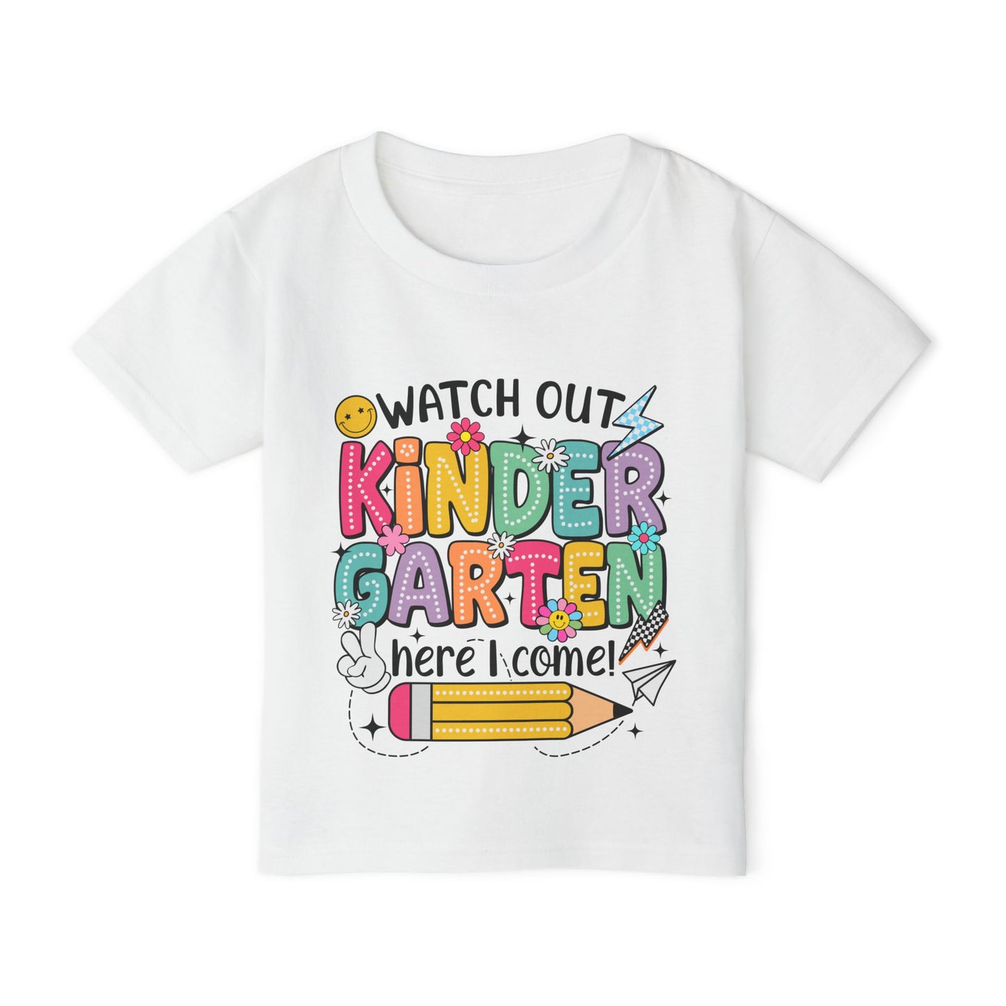 Toddler T-Shirt — "Watch Out Kindergarten Here I Come!" Back-to-School Graphic