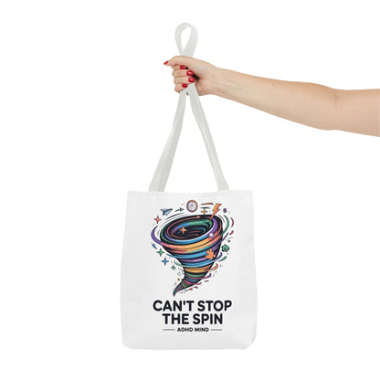 Tote Bag — “Can’t Stop The Spin” ADHD Mind Colorful Tornado Tote