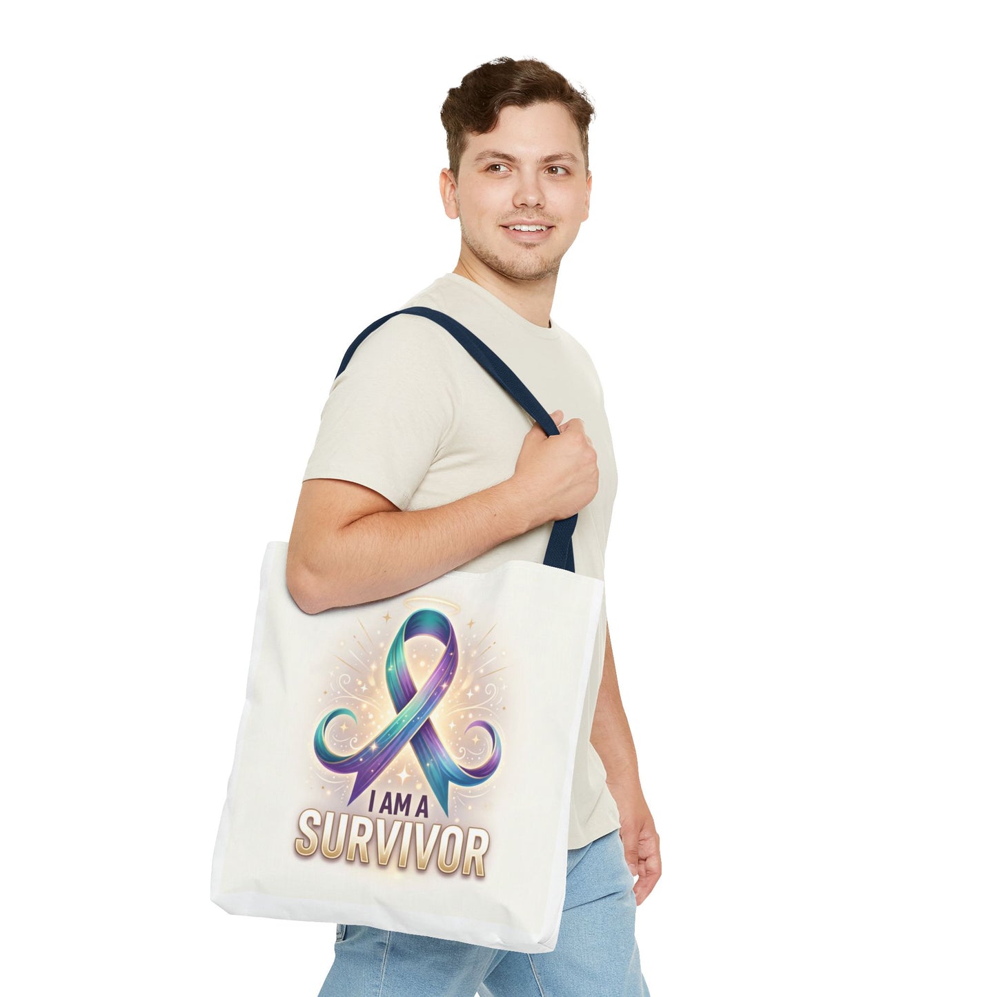 Survivor Ribbon Tote Bag - "I Am a Survivor" Awareness Reusable Shopper