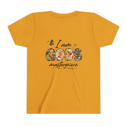 I Am God’s Masterpiece Youth Tee — Floral Christian Inspirational Shirt