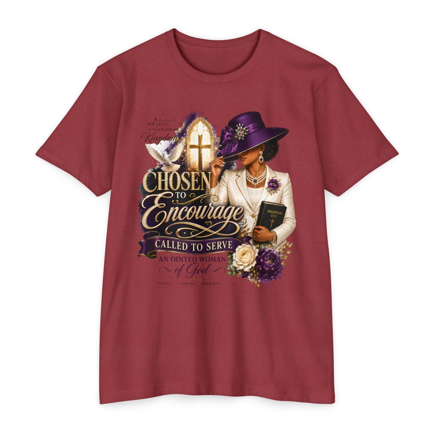 Chosen to Encourage Christian T-Shirt — 'Called to Serve' Purple Church Hat Design