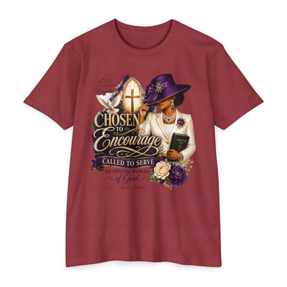 Chosen to Encourage Christian T-Shirt — 'Called to Serve' Purple Church Hat Design