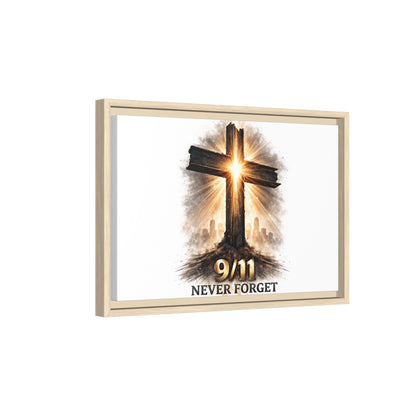 9/11 Never Forget Framed Canvas Wall Art — Memorial Cross Tribute