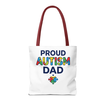 Proud Autism Dad Tote Bag — Colorful Puzzle-Heart Support Gift