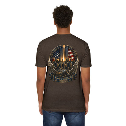 9/11 Memorial T-Shirt — In Memory of the Lives Lost Patriotic Firefighter Tribute