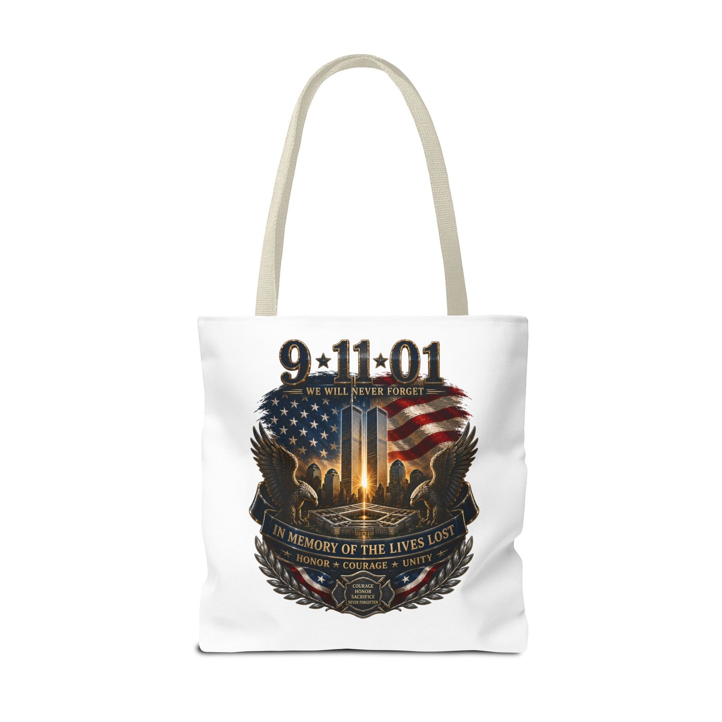 9/11 Memorial Tote Bag — We Will Never Forget Tribute Tote