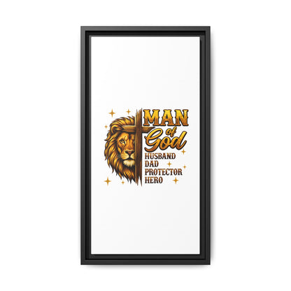 Man of God Framed Canvas Art — 'Man of God: Husband, Dad, Protector, Hero' Religious Wall Decor