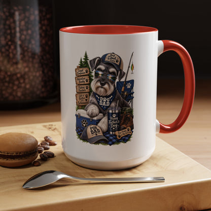 Schnauzer Dad Accent Coffee Mug – "Dog Dad" Camping Paw Print Design (11/15oz)