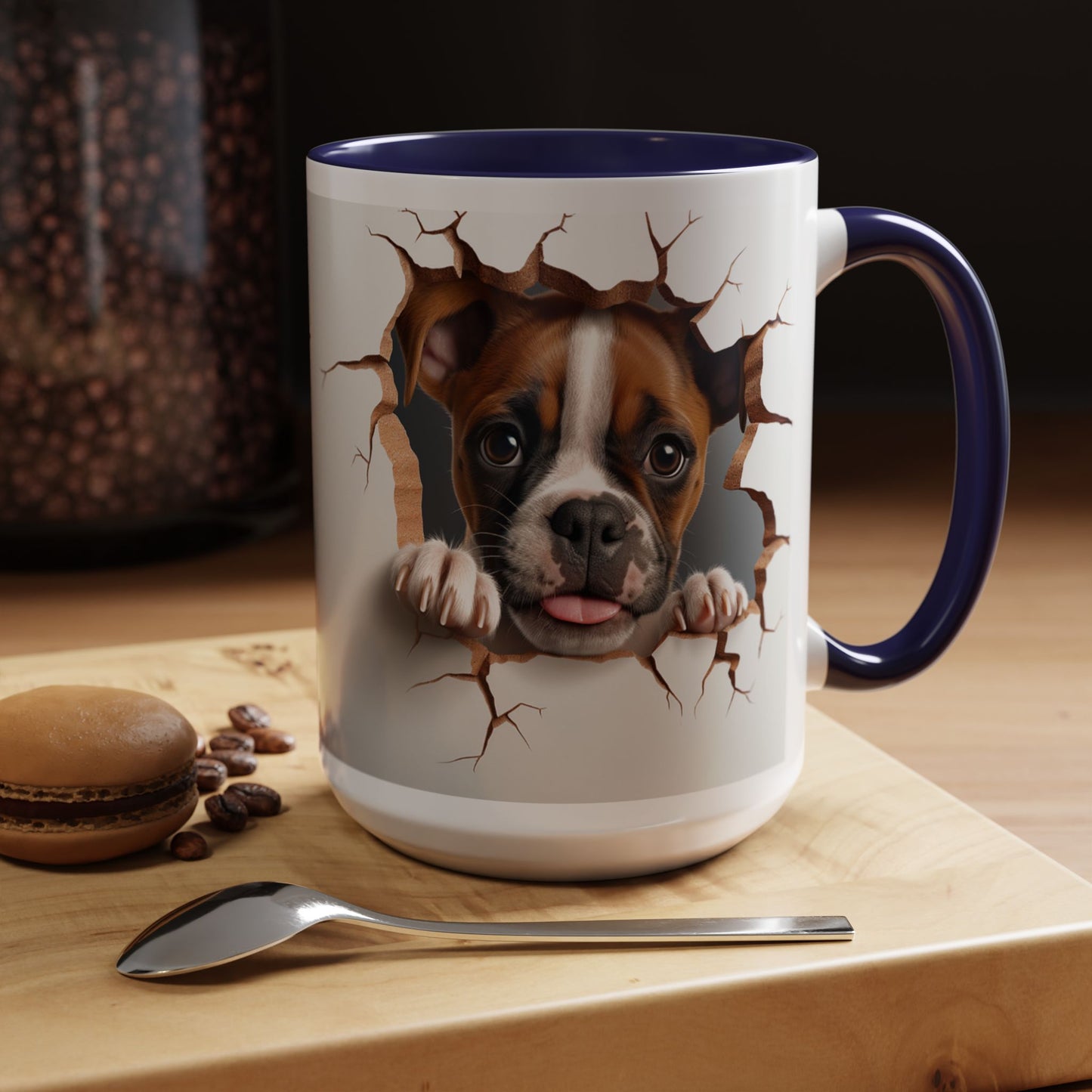 Boxer Puppy Peeking Coffee Mug — Cute Dog 11/15oz Accent Mug