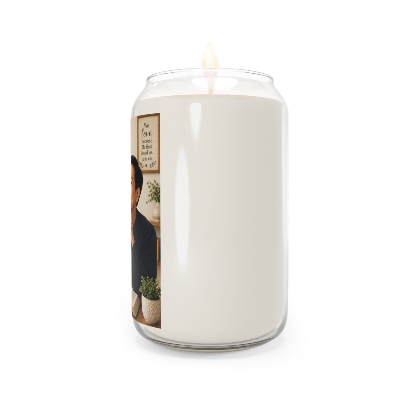Scented Soy Candle — "We Love Because He First Loved Us" Inspirational Prayer Jar (13.75 oz)