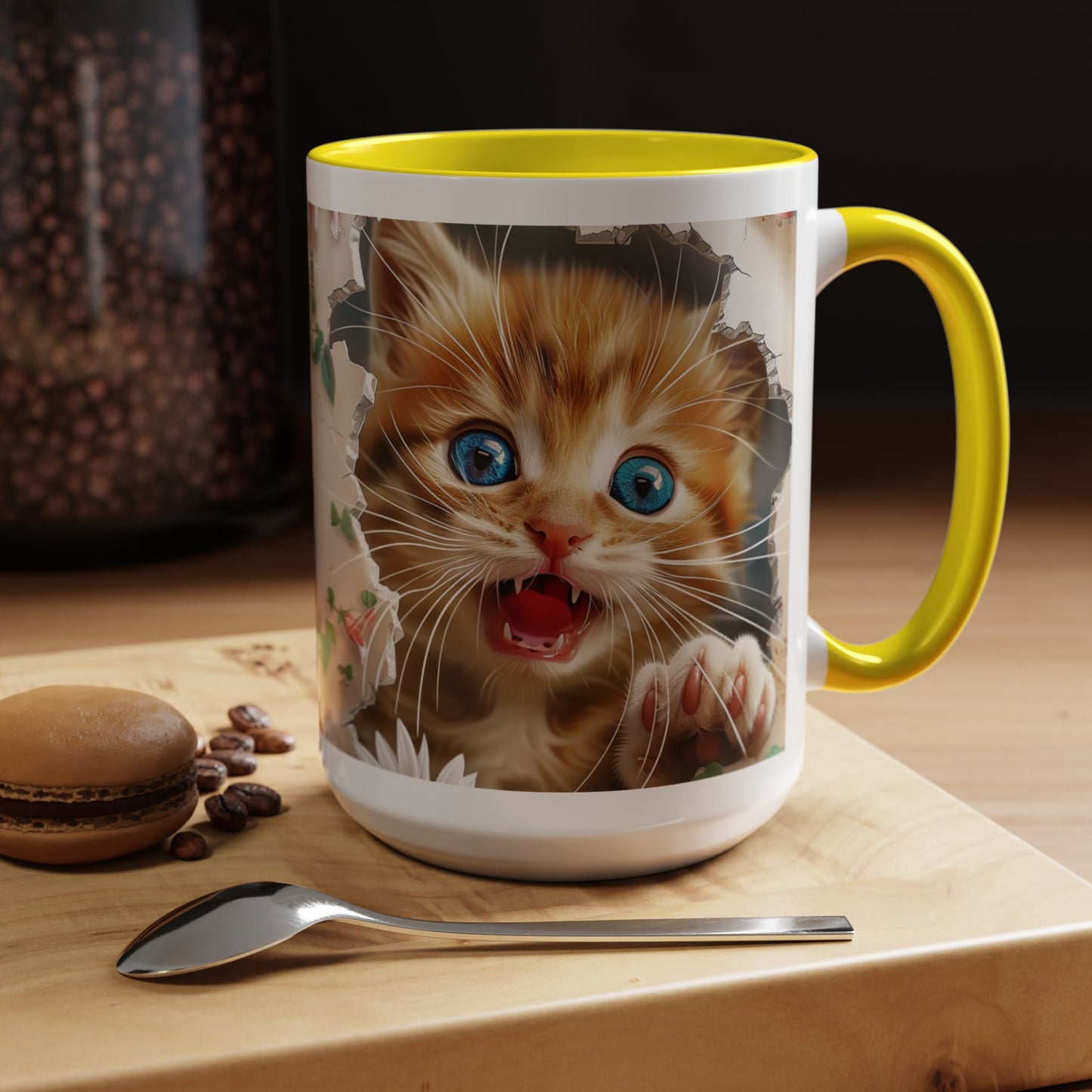 Cute Orange Kitten Accent Coffee Mug – Blue-Eyed Cat Catnip Design (11/15oz)