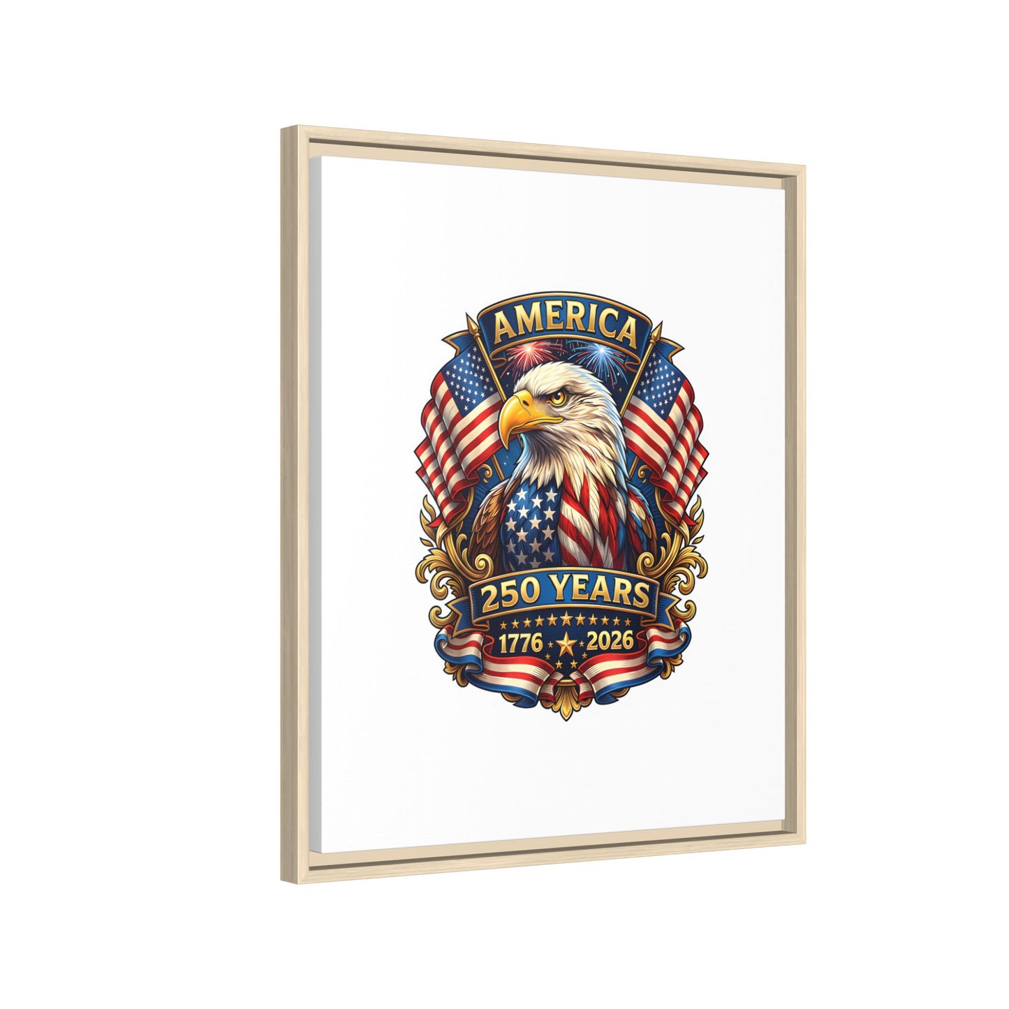 America 250th Anniversary Framed Canvas — Patriotic Bald Eagle Wall Art