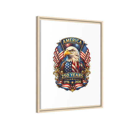 America 250th Anniversary Framed Canvas — Patriotic Bald Eagle Wall Art