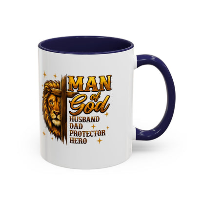 Man of God Lion Coffee Mug — 'Man of God' Religious Gift for Husband, Dad, Protector