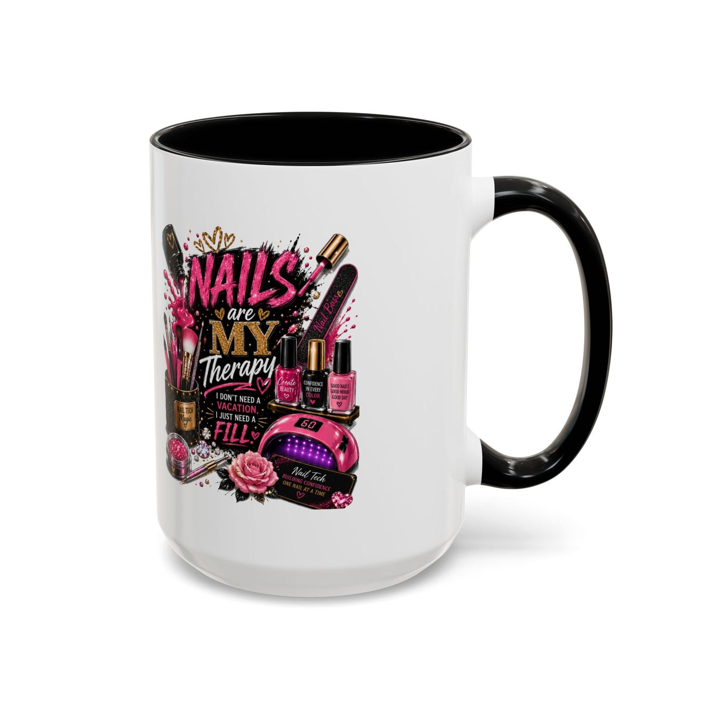 Coffee Mug — "Nails Are My Therapy" Pink Nail Tech Gift