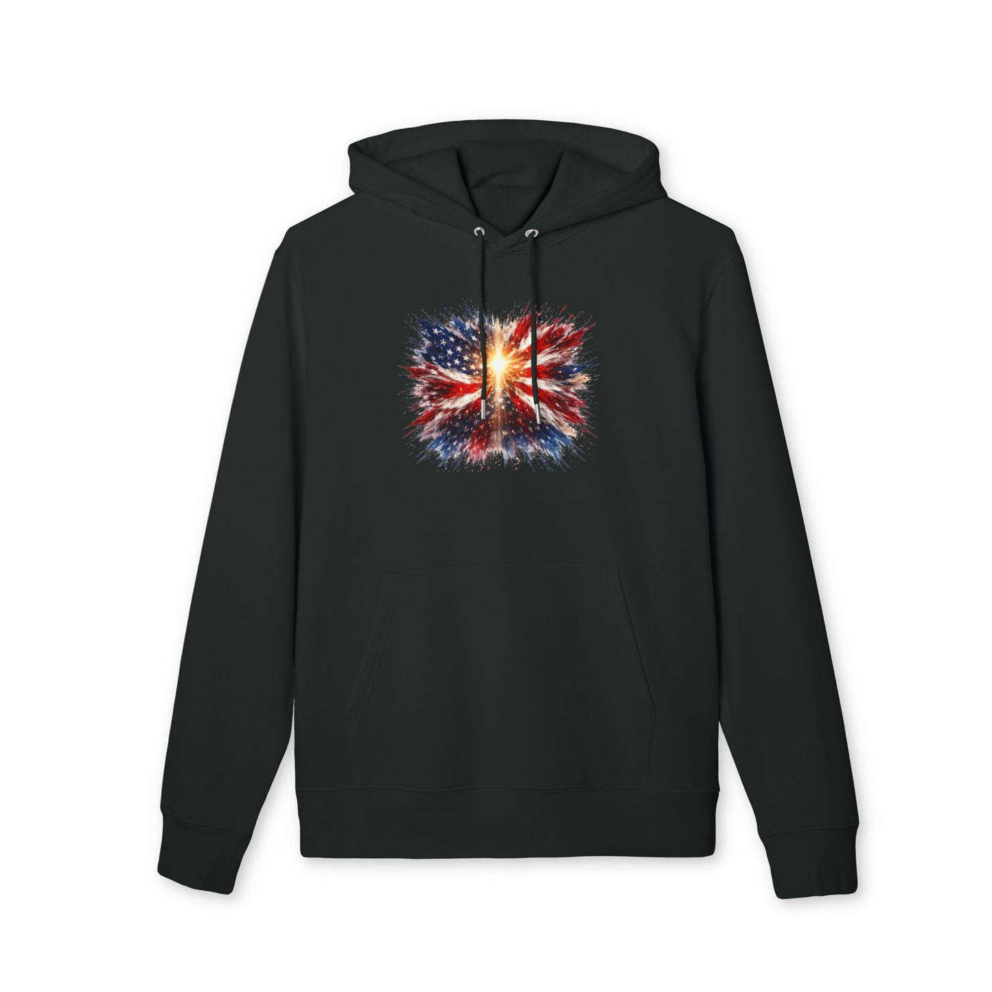 American Flag Explosion Hoodie — Patriotic Firework Pullover