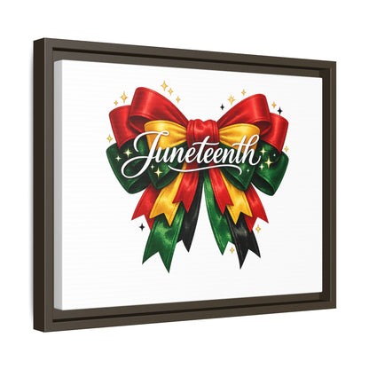 Juneteenth Framed Canvas Print – Festive Red, Green & Gold Ribbon Wall Art