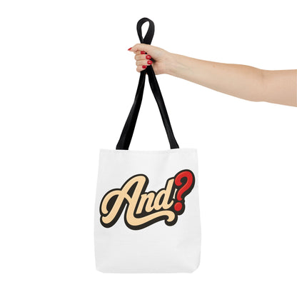 And? Graphic Tote Bag — Retro Script Question Mark Design