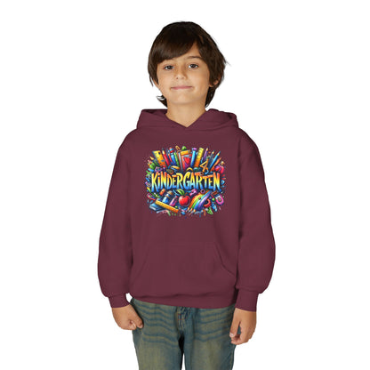 Kindergarten Kids Hoodie — Colorful School Supplies Back-to-School Sweatshirt