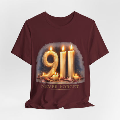 9/11 Never Forget T-Shirt – Memorial Candle Tribute Tee