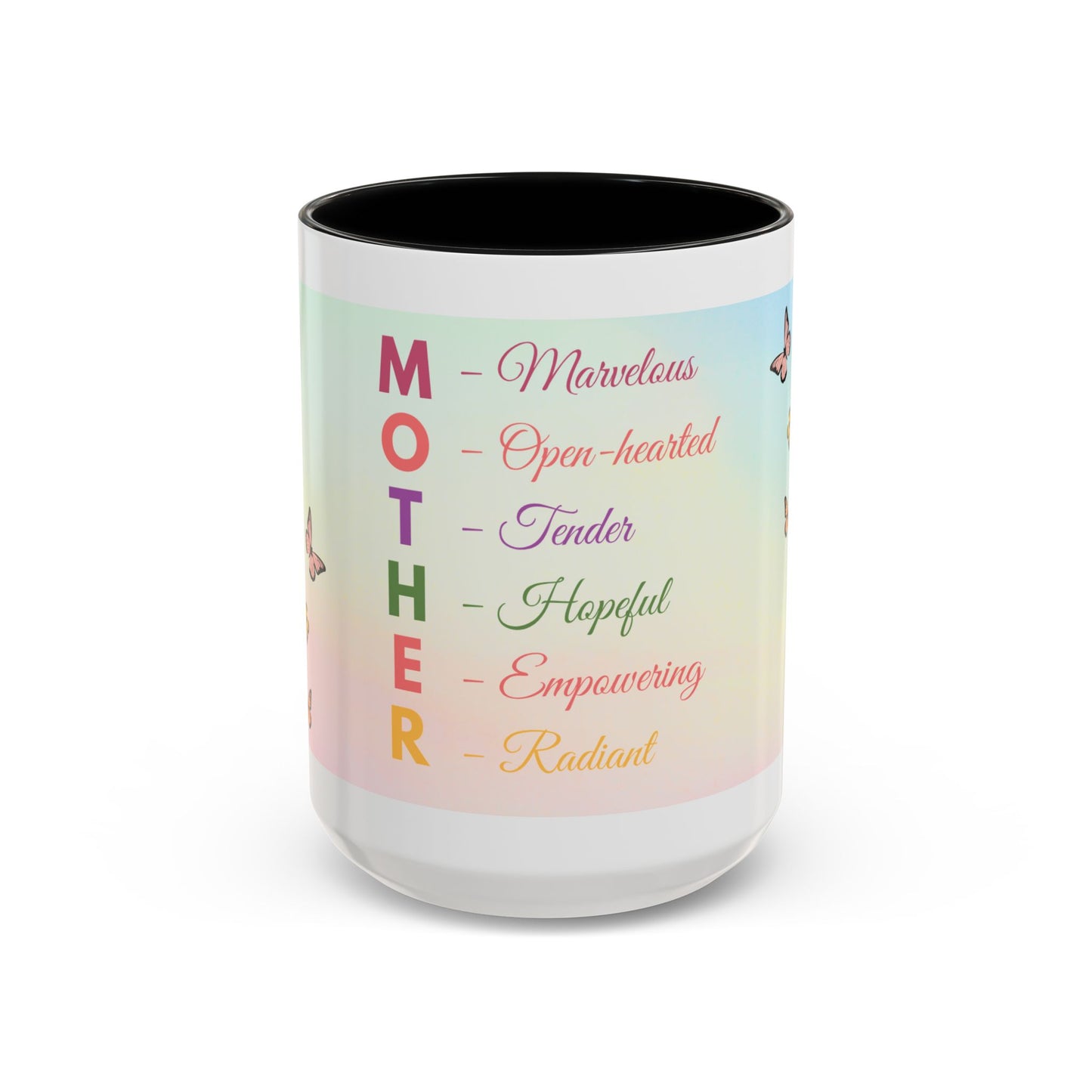 Mother Acronym Coffee Mug — Pastel Butterflies Mother Definition Gift (11/15oz)